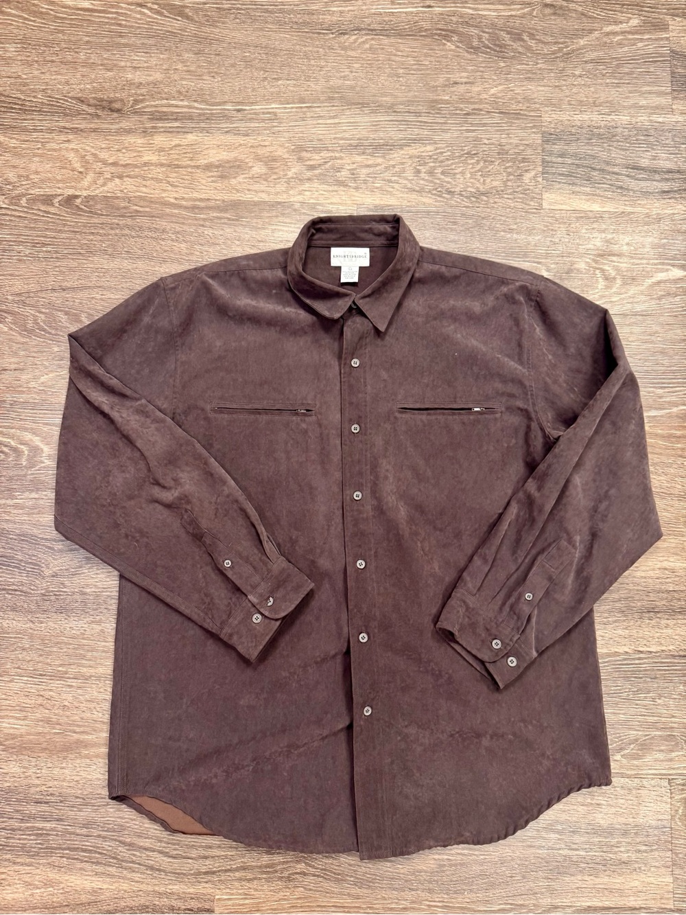 Knightsbridge Brown Faux Suede Button Up Shirt Men's L Soft Microfiber